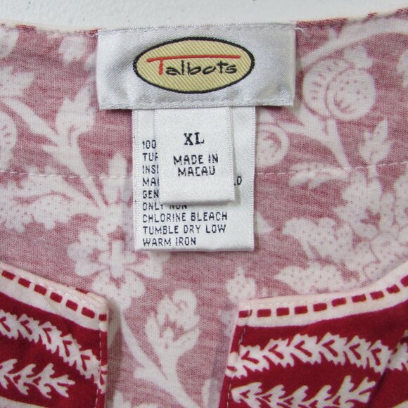Talbots Vintage 100% Soft Cotton Red/White Floral Tunic Top XL - Picture 3 of 16